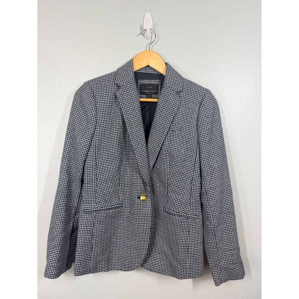 J. Crew‎ Blazer Women's 4 Navy White Campbell Houndstooth Gold Button Preppy